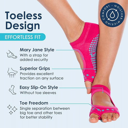 Tucketts Toeless Pilates Socks with Grips for Women, Non-Slip Yoga & Barre Socks for Stability & Barefoot Workouts, Size 6-13