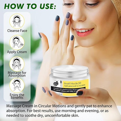 Snail Mucin 92% Repair Serum Cream - Face Moisturizer Hydrating Anti Age Firming Wrinkle Reduction Daily Repair Snail Mucin Face Cream for Dry & Sensitive Skin, All Skin Types-100 g/3.52 oz