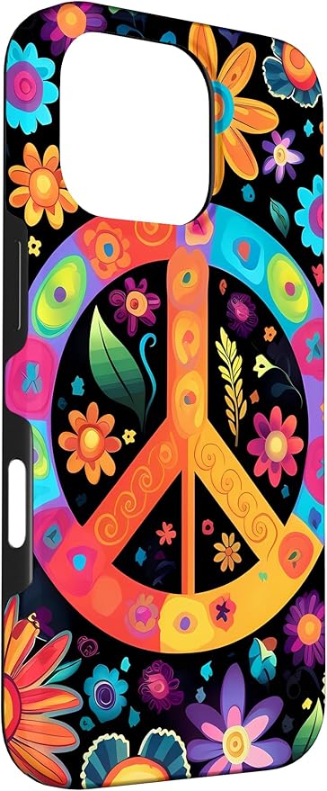iPhone 16 Pro Peace Sign Hippie Floral Case