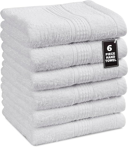 LANE LINEN 6 Pack Hand Towels (16"x28") - Spa & Hotel Quality - 100% Cotton, Ring Spun - Quick Dry, Ultra Soft & Absorbent - Used for Salon, Gym, Bathroom, Beauty - Pre Shrunk - White Hand Towels Set