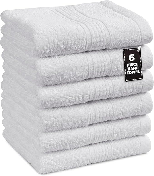 LANE LINEN 6 Pack Hand Towels (16"x28") - Spa & Hotel Quality - 100% Cotton, Ring Spun - Quick Dry, Ultra Soft & Absorbent - Used for Salon, Gym, Bathroom, Beauty - Pre Shrunk - White Hand Towels Set