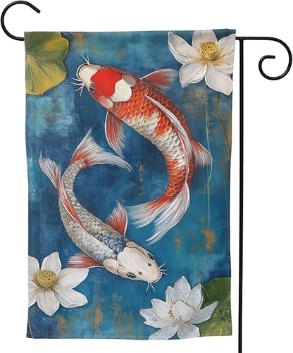 Two koi fish Garden Flag 12x18 In Double Sided Yard Flags Lawn Sign Decor No Flagstand