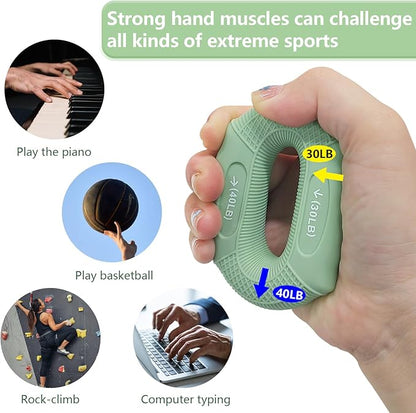 Grip strength trainer Hand grip strengthener, Forearm exerciser, Workout Set for Hand and Wrist Muscle Trainer Stress Relief, Silicone Ring for Muscle Training, Sports, Rock Climbing and Fitness.