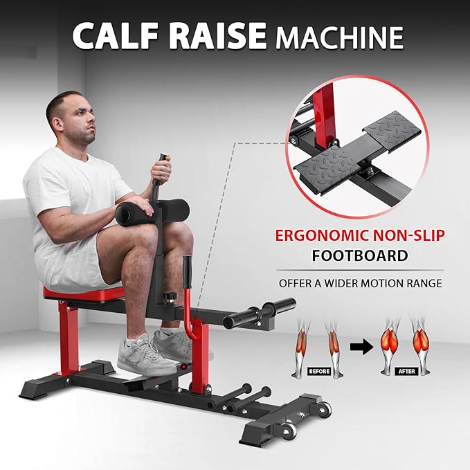 GMWD Adjustable Seated Calf Raise Machine with Band Pegs for Leg Training and Exercise - Home Gym Equipment