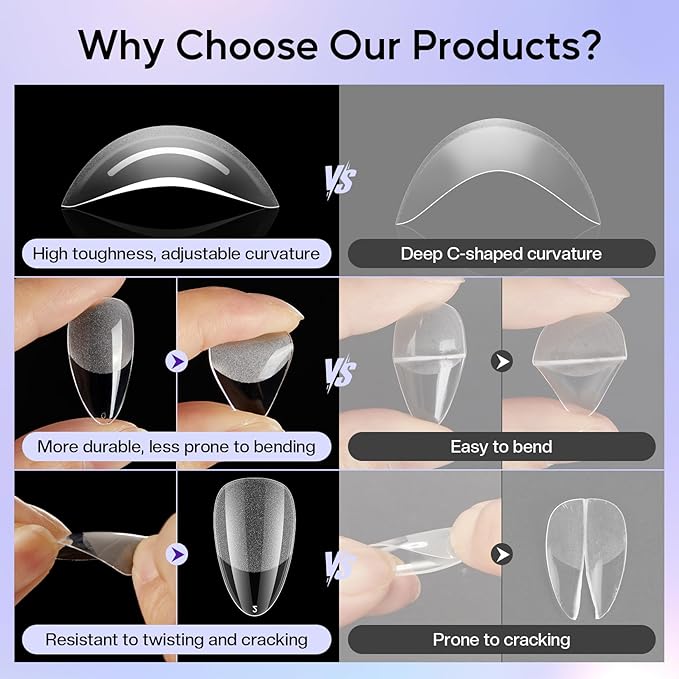 Medium Almond Nail Tips: 312pcs Soft Gel Almond Full Cover Press on Nails Kit - Clear Shaped Acrylic Nail Extensions Pre-Shaped Professional Fake Nails for Salon DIY at Home