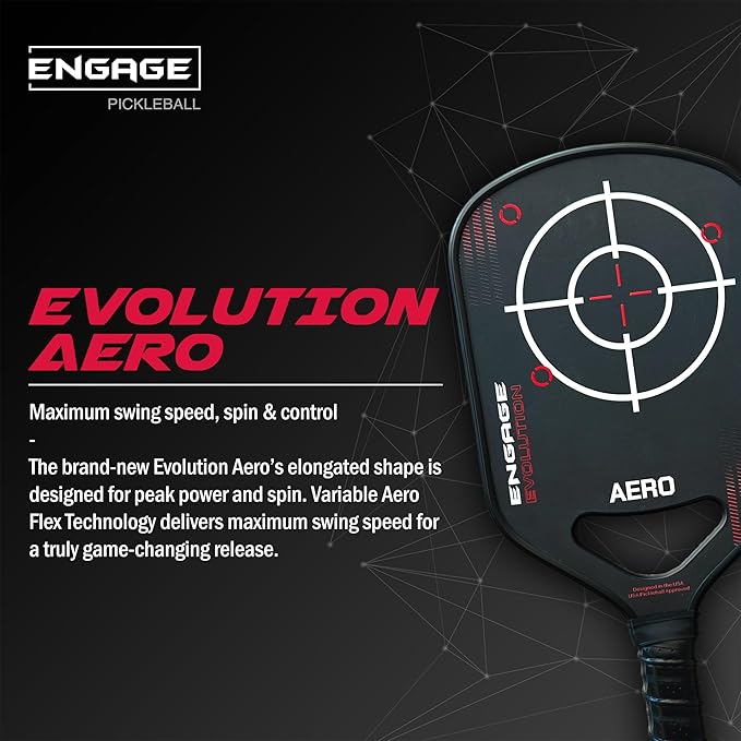 Engage Evolution Aero Pickleball Paddle | Raw Toray T700 Carbon Fiber Pickleball Paddle | Hybrid Elongated Shape | HoldTEK Polymer Core | USAPA Approved | Designed for Power and Control - Scarlet Red