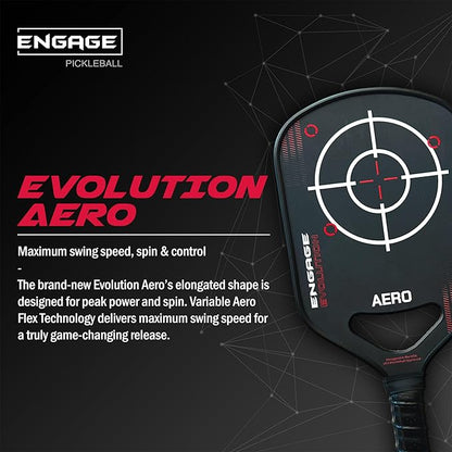 Engage Evolution Aero Pickleball Paddle | Raw Toray T700 Carbon Fiber Pickleball Paddle | Hybrid Elongated Shape | HoldTEK Polymer Core | USAPA Approved | Designed for Power and Control - Scarlet Red