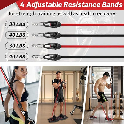 Push Up Board with Resistance Bands & Ab Roller – Portable Home Gym Equipment for Upper Body & Full-Body Workouts – Includes Pilates Bars & Accessories – Ideal for Men & Women