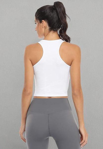 Porvike Sports Crop Tank Tops for Women Cropped Workout Tops Racerback Running Yoga Tanks Cotton Sleeveless Gym Shirts 3 Pack