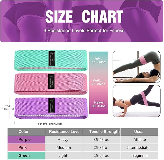 Resistance Bands for Legs and Butt - Fabric Exercise Set, Thick Wide Stretch Fitness, Non-Slip Workout Loop, Booty Hip Bands for Women at Home or Gym