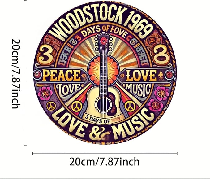 1pc Retro style flat aluminum circular decorative plaques, Woodstock, rustic multi-purpose home decoration signs, wall and window hanging, restaurants, garden decorations, wall hanging