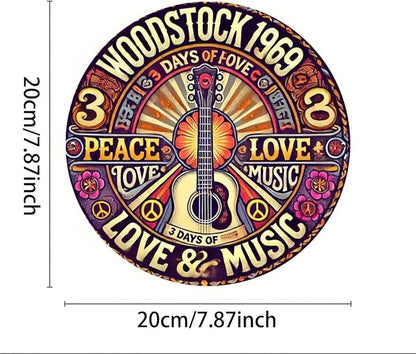 1pc Retro style flat aluminum circular decorative plaques, Woodstock, rustic multi-purpose home decoration signs, wall and window hanging, restaurants, garden decorations, wall hanging