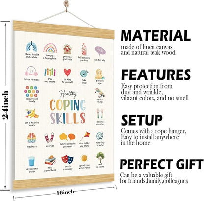 YGSDZY Coping Skills Poster, Wood Poster Hanger, Therapy Office Decor, School Psychology, Classroom Decor, Mental Health Posters, Therapy Wall Art Decoration, Mental Health Wall Decoration