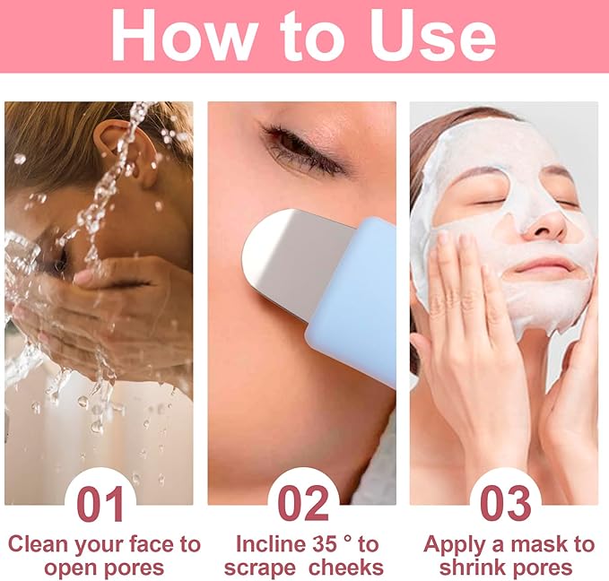 Manual Face Spatula, Metal Facial Scraper with Silicone Lid for Men & Women, Reusable Face Scrubber for Dry Oily Skin- Blue