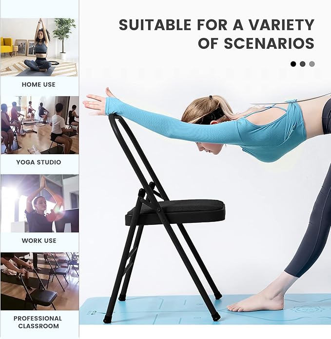 Yoga Auxiliary Chair Backless Yoga Chair Portable Folding Yoga Chair with Non-Slip Feet Covers for Flexibility and Strength Training
