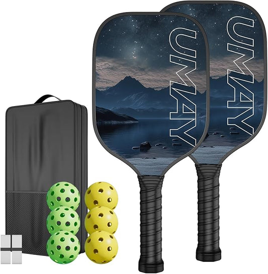 UMAY Fitness Pickleball Paddles Set of 2, USAPA Approved Fiberglass Surface Pickleball Rackets with 6 Indoor & Outdoor Pickleball Balls, Pickleball Bag and 2 Grip Tapes for Beginners Pros Men Women
