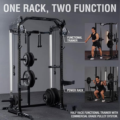 Mikolo Power Cage, 2000LB Power Rack with Independent Dual Pulley System, Multi-Function Home Gym Workout Machine for Cable Crossover