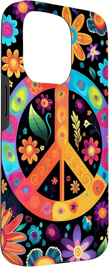 iPhone 15 Pro Peace Sign Hippie Floral Case