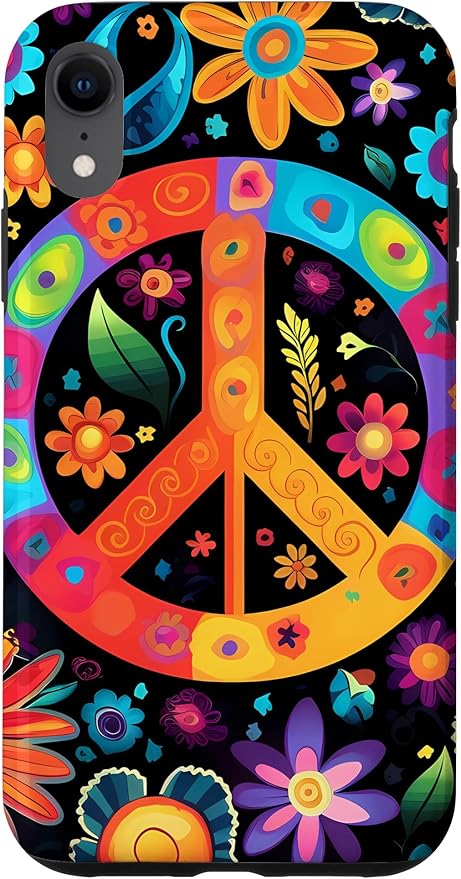 iPhone XR Peace Sign Hippie Floral Case