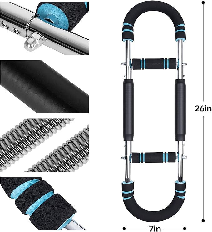 Twister Arm Trainer, 60-100lb Adjustable Chest & Arm Workout Tool, Compact Twister Arm Strengthener, Portable Power Twister Bar with Snap - Together Detachable Design for Fitness Anywhere(Blue)