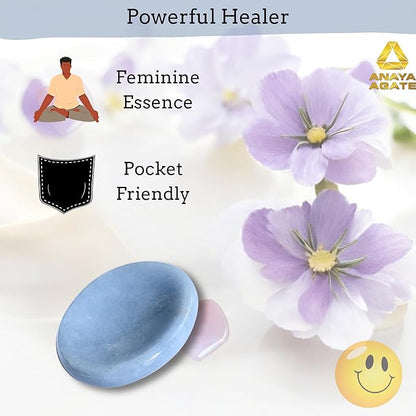 Angelite Worry Stones – Crystal Thumb Worry Stone for Anguish, Stress – Relaxing & Soothing Balance Stones for Meditation, Stress Relief – Healing Stones & Crystals for Men, Women