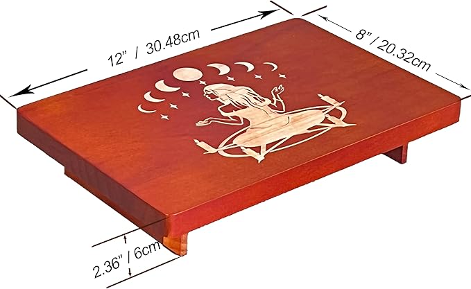 Altar Table, Meditation Table, Small Altar Table, Wooden Witch Altar, Wiccan Alter Table, Buddhist Shrine, Engraved Witch Pentacle with Surrounding Candles on Table Top, 12 × 8 inches
