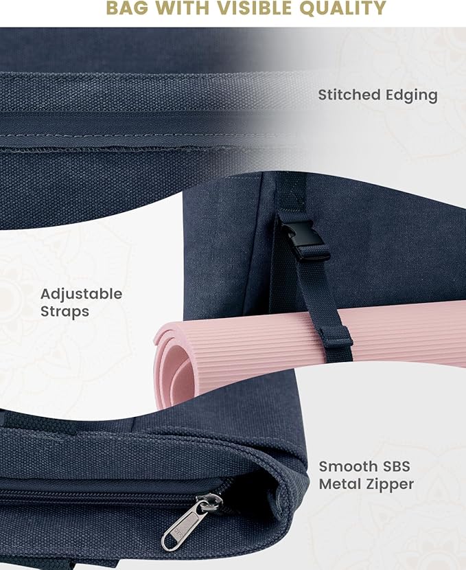 Gonex Yoga Mat Bag, Yoga Gym Bag Tote Bag with Multi Pockets For Women Men, Canvas Yoga Mat Carrier Take in Out Mat Easily For Pilates Travel Workout Office