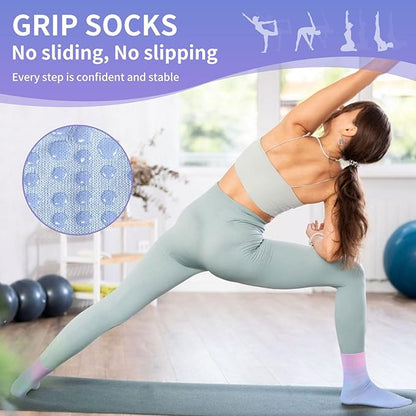 Non-Slip Pilates Socks with Grips for Women 5 Pairs Cute Yoga Socks Grippy for Yoga Barre Ballet