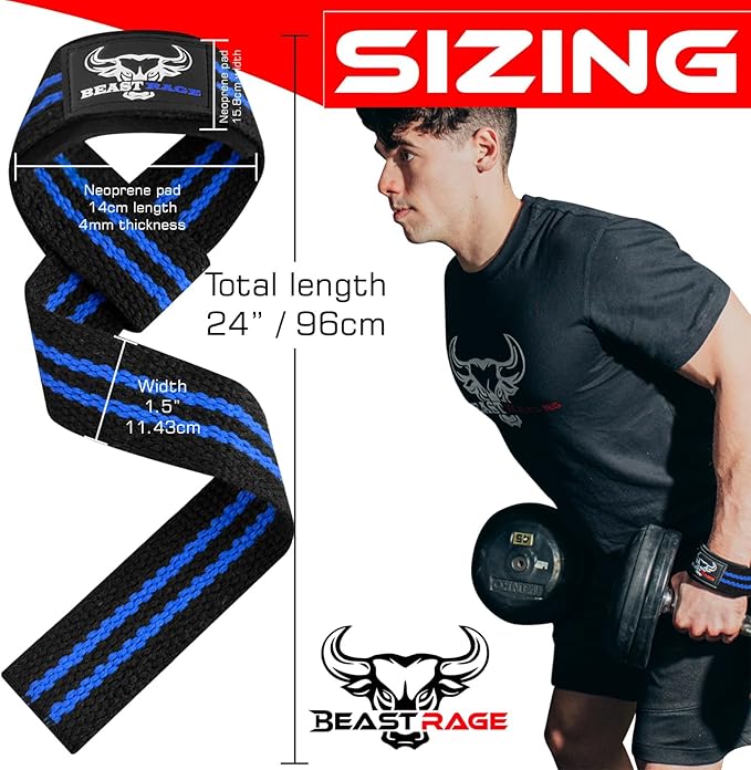 BEAST RAGE Lifting Wrist Straps for Weightlifting, Weight Lifting Straps Gym Grip Power Workouts Lifting Straps Padded Cotton Men Women Wrap Lift Deadlift Straps Hard Pull Exercise