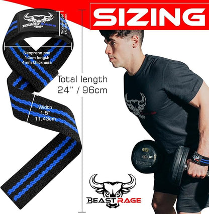 BEAST RAGE Lifting Wrist Straps for Weightlifting, Weight Lifting Straps Gym Grip Power Workouts Lifting Straps Padded Cotton Men Women Wrap Lift Deadlift Straps Hard Pull Exercise