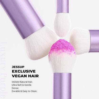 Jessup Makeup Brushes Set 4pcs Face Kabuki Brush for Foundation Contour Powder Blush Bronzer and Highlighter, Premium Synthetic Fiber Cruelty-Free, Luxury Purple T517