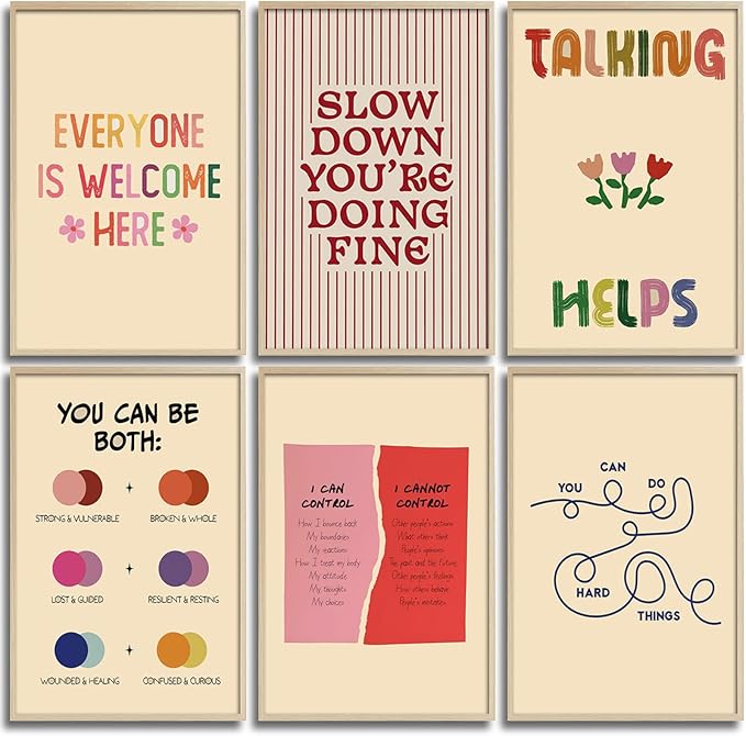 Mental Health Wall Art Therapy Office Psychology Wall Decor Self Care Quote Painting Picture Anxiety Relief Poster Calming Corner Prints Artwork for Office Home Studio Bedroom Living Room Home Decor (12*16)
