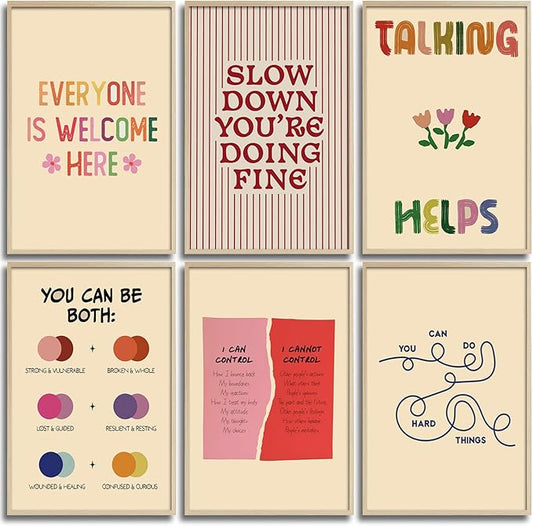 Mental Health Wall Art Therapy Office Psychology Wall Decor Self Care Quote Painting Picture Anxiety Relief Poster Calming Corner Prints Artwork for Office Home Studio Bedroom Living Room Home Decor (12*16)