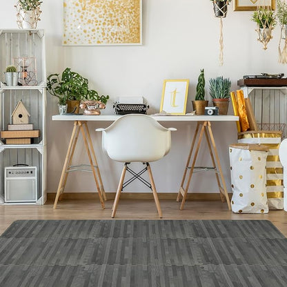 Sorbus Wood Grain Floor Tiles Foam Mat EVA Interlocking Mats Tile 3/8-Inch Thick Flooring Wood Puzzle Exercise Mats w/Borders - Home Playroom Basement, Apartment, Trade Show, Baby, Dance
