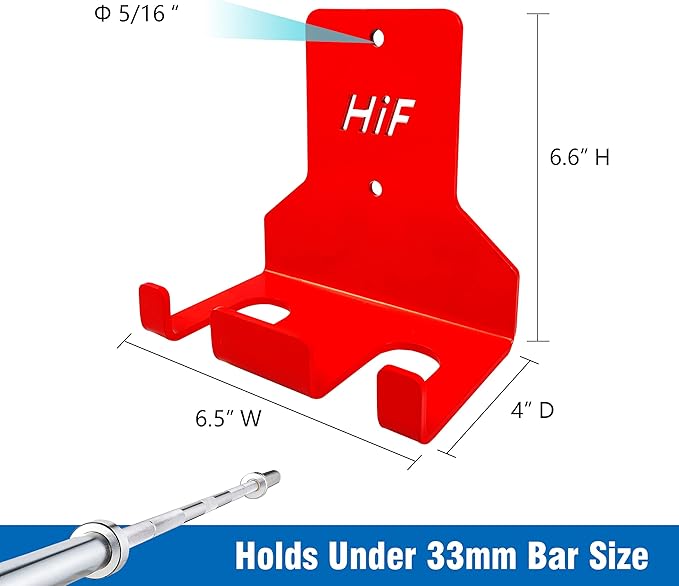 Olympic Barbell Hanger,Garage Gym Bar Wall Rack,Vertical Barbell Mount Rack,Space Saving Commercial or Home Gym Accessory,Holds Under 33mm Bar Size