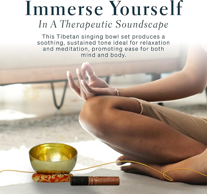 Tibetan Singing Bowl, Handcrafted Singing Bowl for Meditation, Prayer & Holistic Healing, Yoga Accessories, 6” Sound Bowl with Wooden Striker, Artisanal Pouch & Cushion