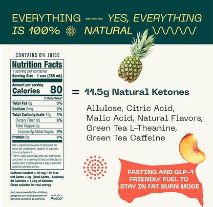 KEY Ketone Energy Drink - Sugar Free and All Natural from Ketones for Long Lasting Energy and optimal Green Tea Caffeine and L-Theanine for Mental Focus to Perform, Variety Pack (Pack of 6)