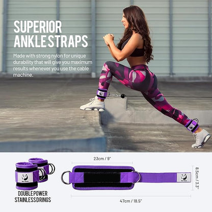 Slim Panda Ankle Strap for Cable Machine,Ankle Cuff for Kickbacks, Booty Hip Abductors,Glute Workouts, Leg Extensions, Curls for Men and Women, Adjustable with Double D-Rings