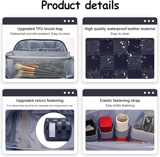 BOYATU Travel Makeup Bag Organizer Cosmetic Bag: 3 Pcs Set Make up Bags for Women with Handle - Waterproof Vegan Leather Toiletry Bags Travel Essentials Pouch with Compartments (C-12-Dark Blue)