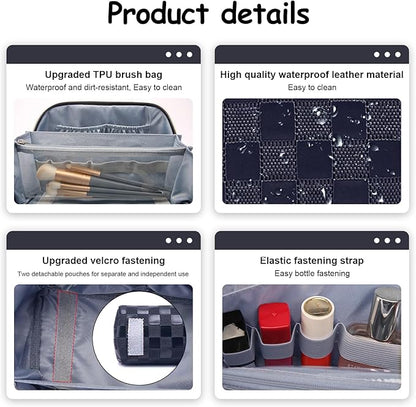 BOYATU Travel Makeup Bag Organizer Cosmetic Bag: 3 Pcs Set Make up Bags for Women with Handle - Waterproof Vegan Leather Toiletry Bags Travel Essentials Pouch with Compartments (C-12-Dark Blue)