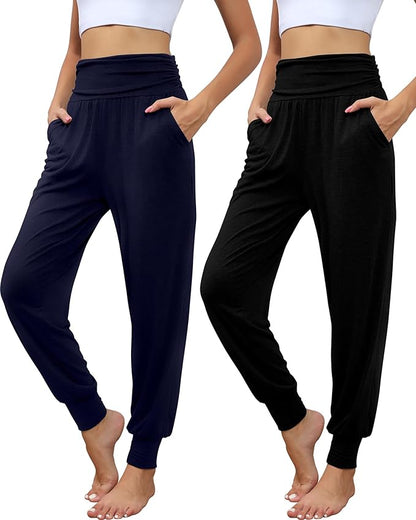2 Pack Women's Yoga Joggers, Cozy Sweatpants with Pockets Casual Loose Comfy High Waisted Lounge Pants