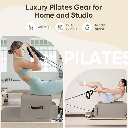 Pilates Reformer, Reformer Pilates Machine – Deluxe Version with Premium Maple Frame, Upgraded Spring System, Comfort Padding & Studio-Quality Glide – Pilates Reformer Set for Home & Studio
