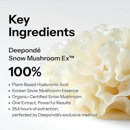 Signature Origin 100 Snow Mushroom Mask (5-packs), 100% Snow Mushroom Extract Serum Facial Sheet Masks for All Skin Types, Korean Best Hydrating Skincare Sheet Masks for Glass Skin Face