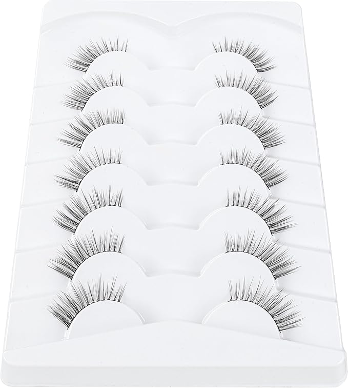 Half Lashes False Eyelashes Natural Cat Eye Lashes 10mm Short Eyelashes 3D Volume False Lashes Soft Strip Lashes Pack C Curl Natural Eyelashes Half Fake Lashes 7 Pair EVENTILL