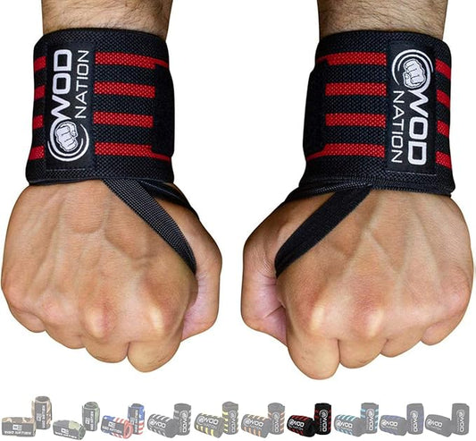WOD Nation Wrist Wraps for Weightlifting & Strength Training – Professional Gym Straps w/Thumb Loop for Men & Women