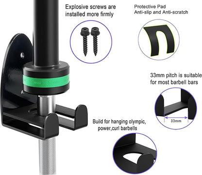 Barbell Holder Wall Mount,Garage Gym Bar Wall Rack,Vertical Olympic Hanger wall Mount Rack,Space Saving Commercial or Home Gym Accessory Holds Under 33mm Bar Size Barbell Hanger