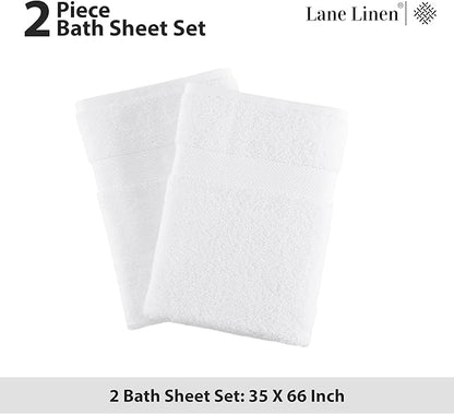 LANE LINEN 100% Cotton 2 Pack Bath Sheets (35"x66") - Ring Spun Cotton - Extra Large Bath Towels Set - Quick Drying, Soft & Absorbent Oversized Bathroom Towel Sets - Hotel Quality - White Towels