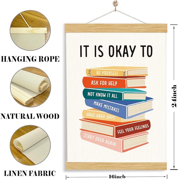It's Okay To Not Be Okay Poster, Wood Poster Hanger, Classroom Decor, Classroom Posters Quotes, Educational Wall Art, Therapy Wall Art, School Psychology, Psychotherapy Posters Decoration, Mental health Sign