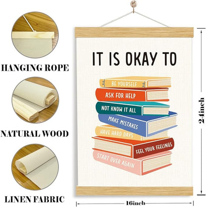 It's Okay To Not Be Okay Poster, Wood Poster Hanger, Classroom Decor, Classroom Posters Quotes, Educational Wall Art, Therapy Wall Art, School Psychology, Psychotherapy Posters Decoration, Mental health Sign