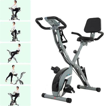 BARWING Stationary Exercise Bike for Home Workout, 5 IN 1 Foldable Indoor Cycling Bike for Seniors, 350LB Capacity, 16-Level Magnetic Resistance, Seat Backrest Adjustments